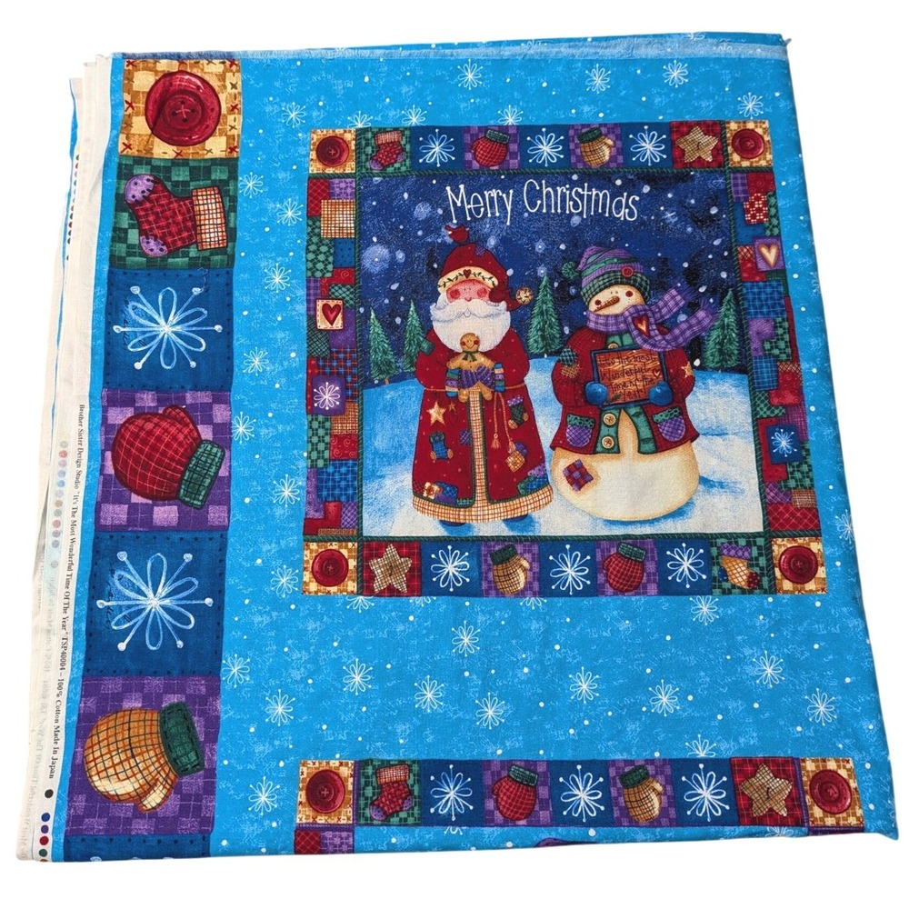 Vtg 90s Christmas Fabric Its the Most Wonderful Time of the Year Holiday Japan